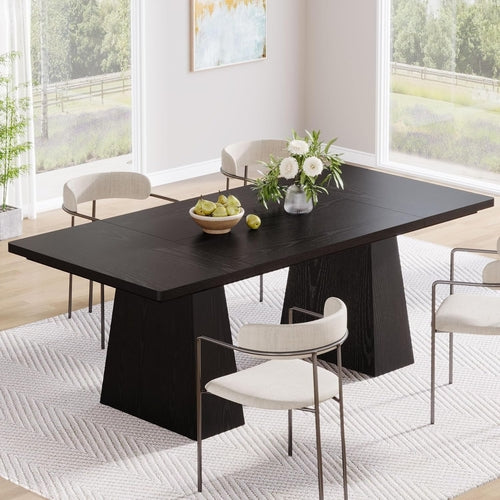 63 Inch Black Dining Table for 4-6 | Modern Kitchen & Office Table with Sturdy Legs - Hospitality World