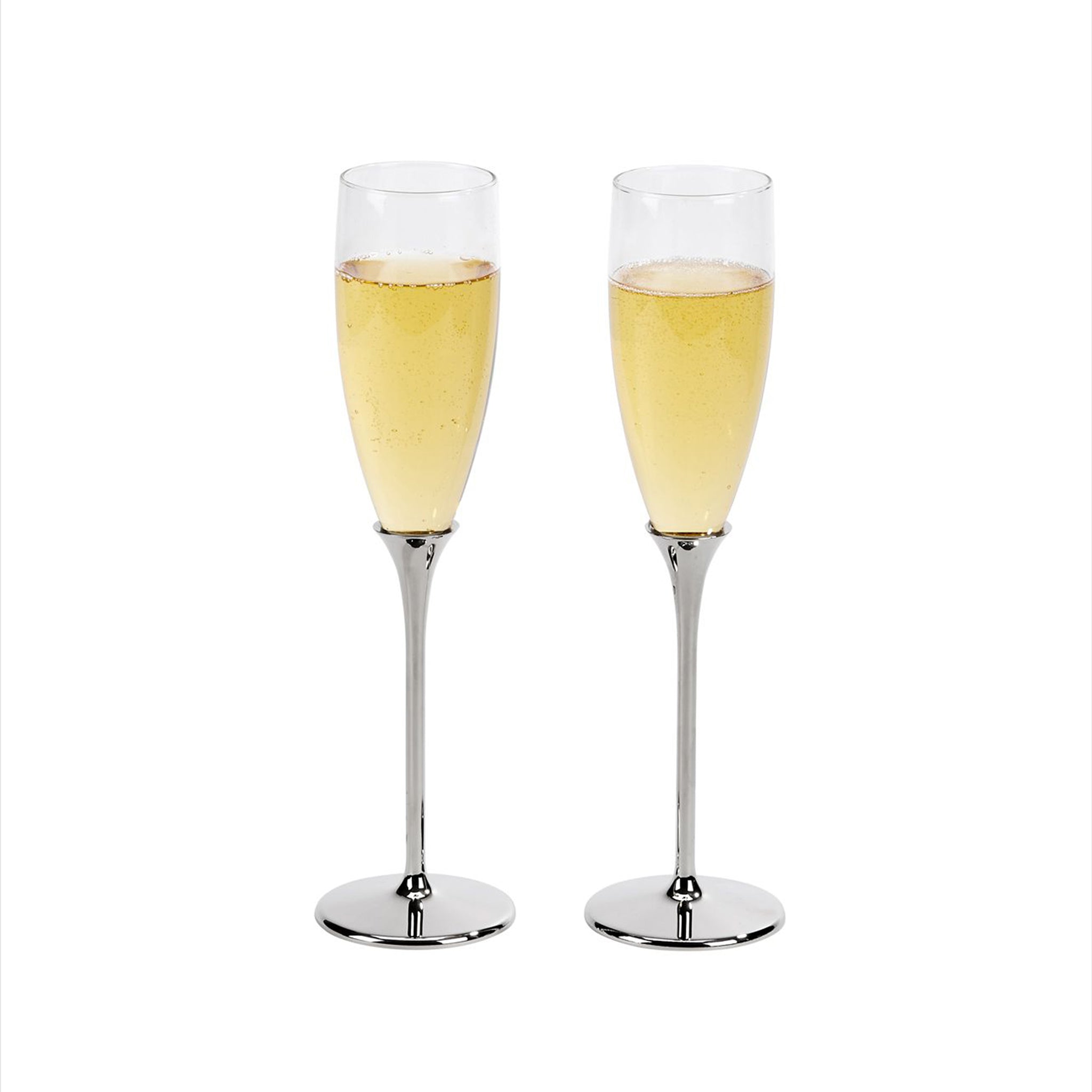 Boston Champagne Toasting Flutes Set | Elegant Glass & Nickel-Plated Stem - Hospitality World