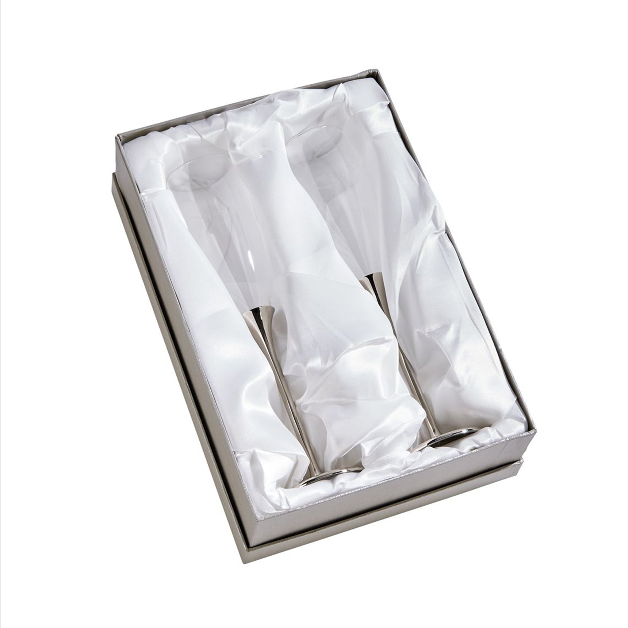 Boston Champagne Toasting Flutes Set | Elegant Glass & Nickel-Plated Stem - Hospitality World