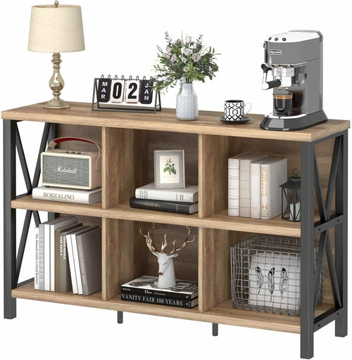 6-Cube Storage Organizer Shelf Wood and Metal Cubby - Hospitality World