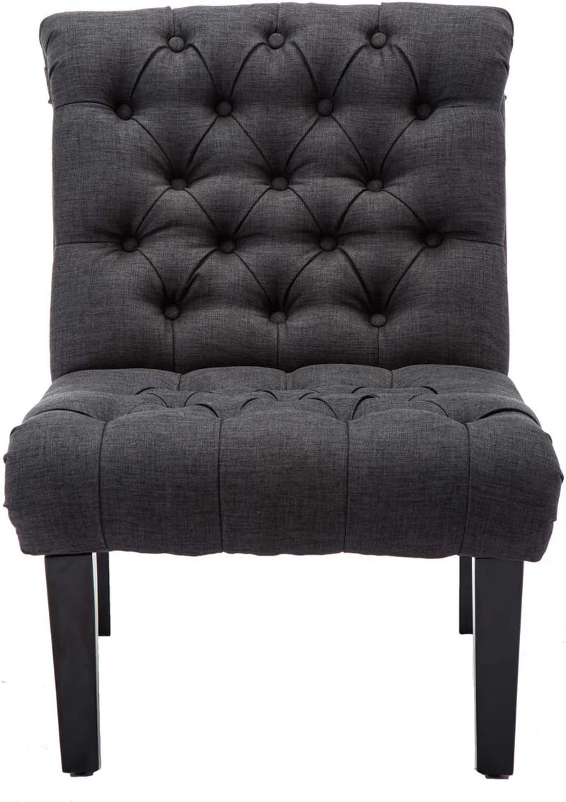Gray Armless Accent Chair with Wood Legs | Tufted Linen Seating - Hospitality World