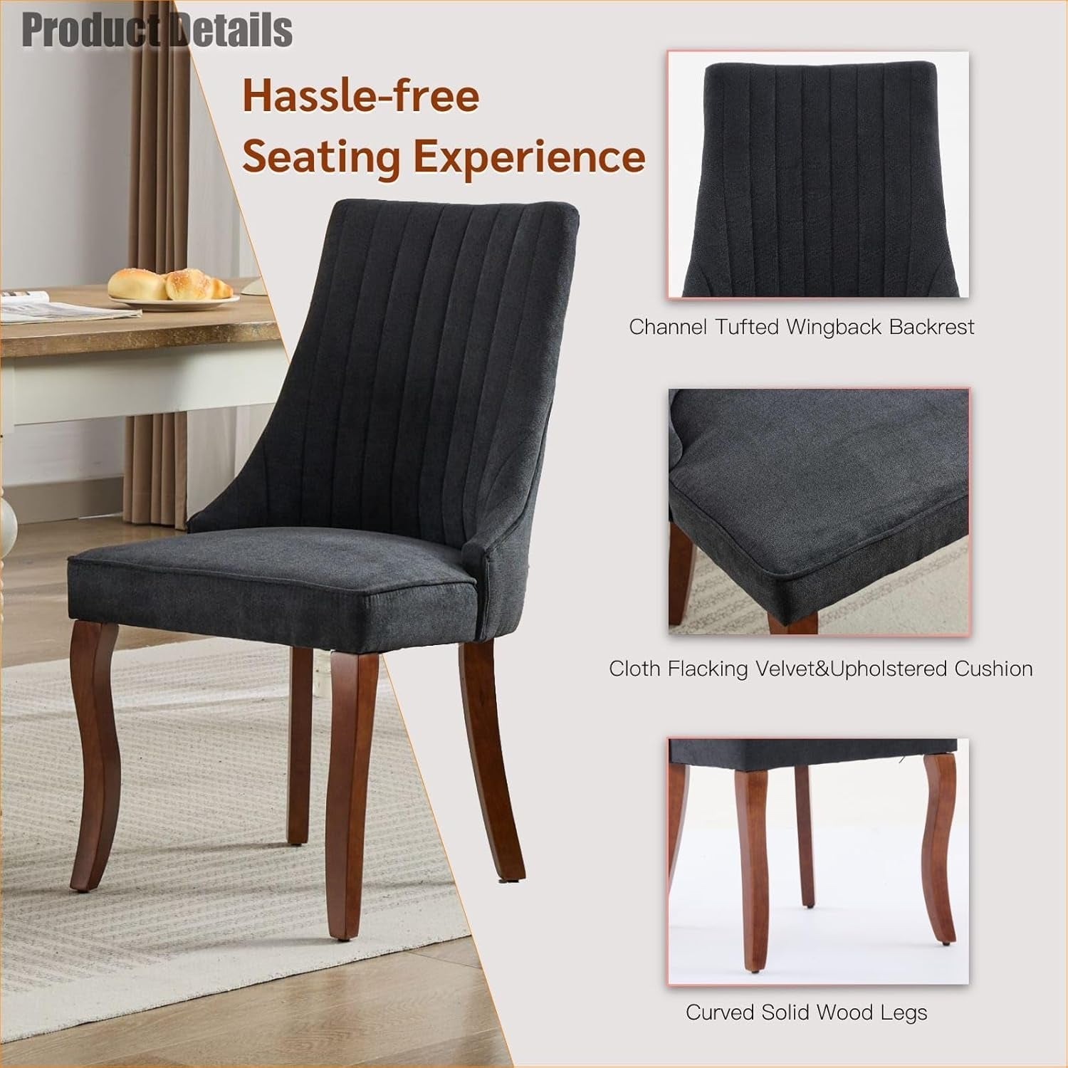 Velvet Dining Chairs (Set of 4) | Comfy Fabric Upholstered Accent Chairs - Hospitality World
