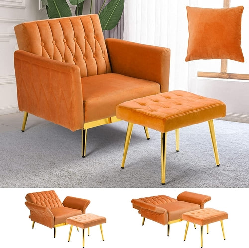 Multi-Functional Orange Velvet Accent Chair with Ottoman - Hospitality World