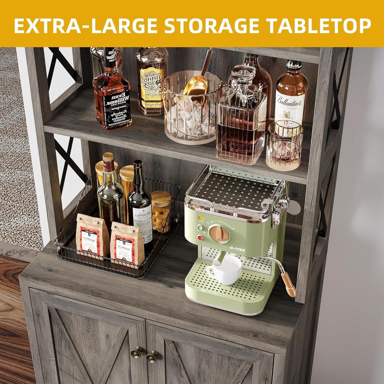 Farmhouse Style Wine Bar & Liquor Storage Cabinet - Hospitality World