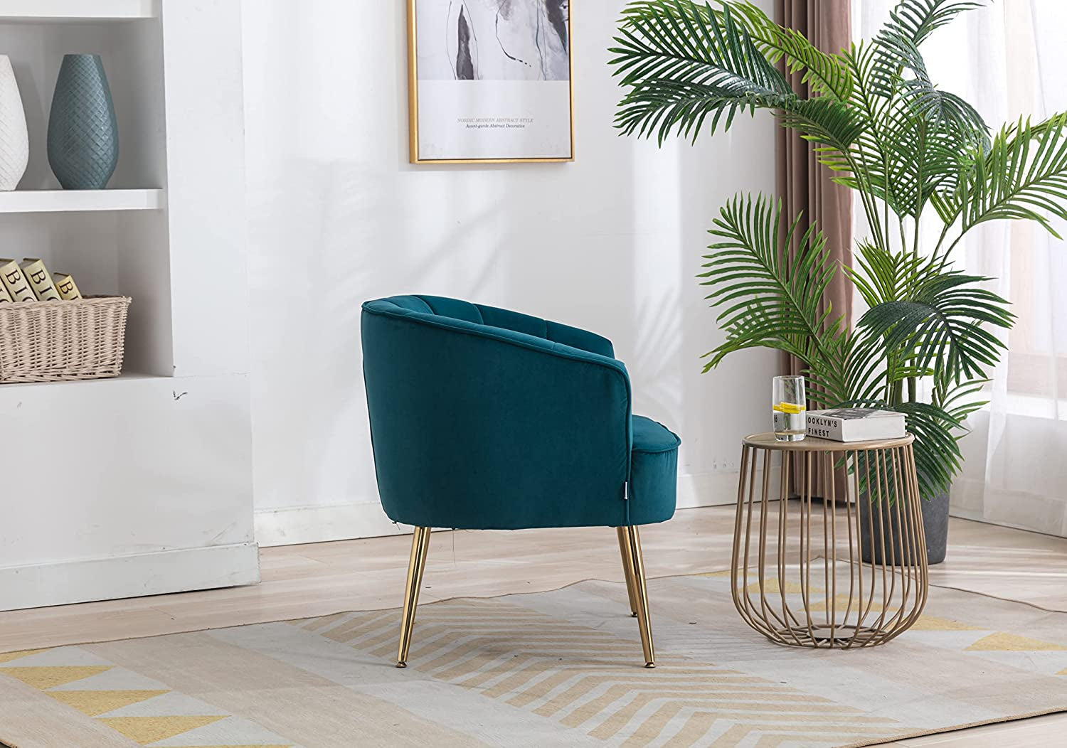 Elegant Teal Velvet Accent Chair with Golden Metal Legs - Hospitality World