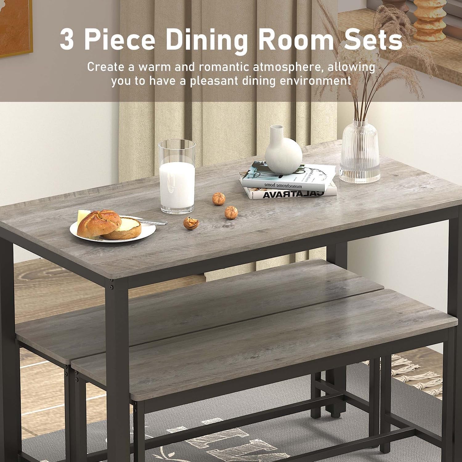 Compact 3-Piece Dining Table Set for 4 | Kitchen Nook & Apartment Furniture - Hospitality World