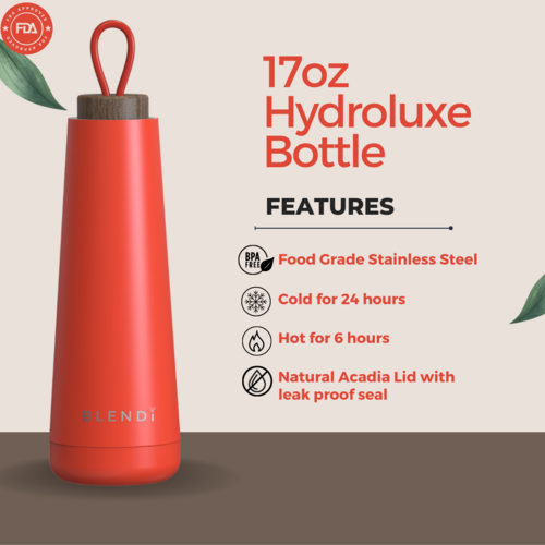 Hydroluxe Insulated Tumbler Water Bottle 17oz | Stainless Steel, 24-Hour Cold Retention - Hospitality World