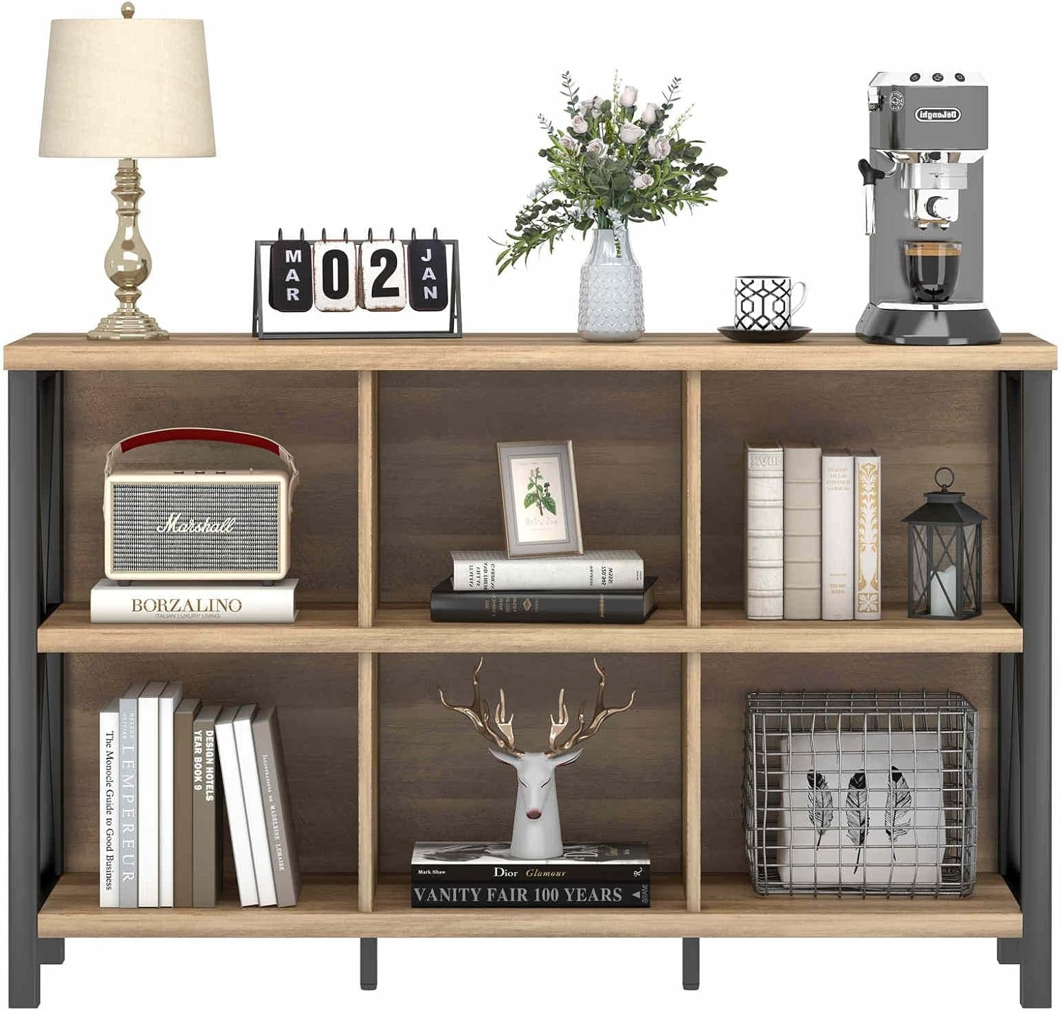 6-Cube Storage Organizer Shelf Wood and Metal Cubby - Hospitality World