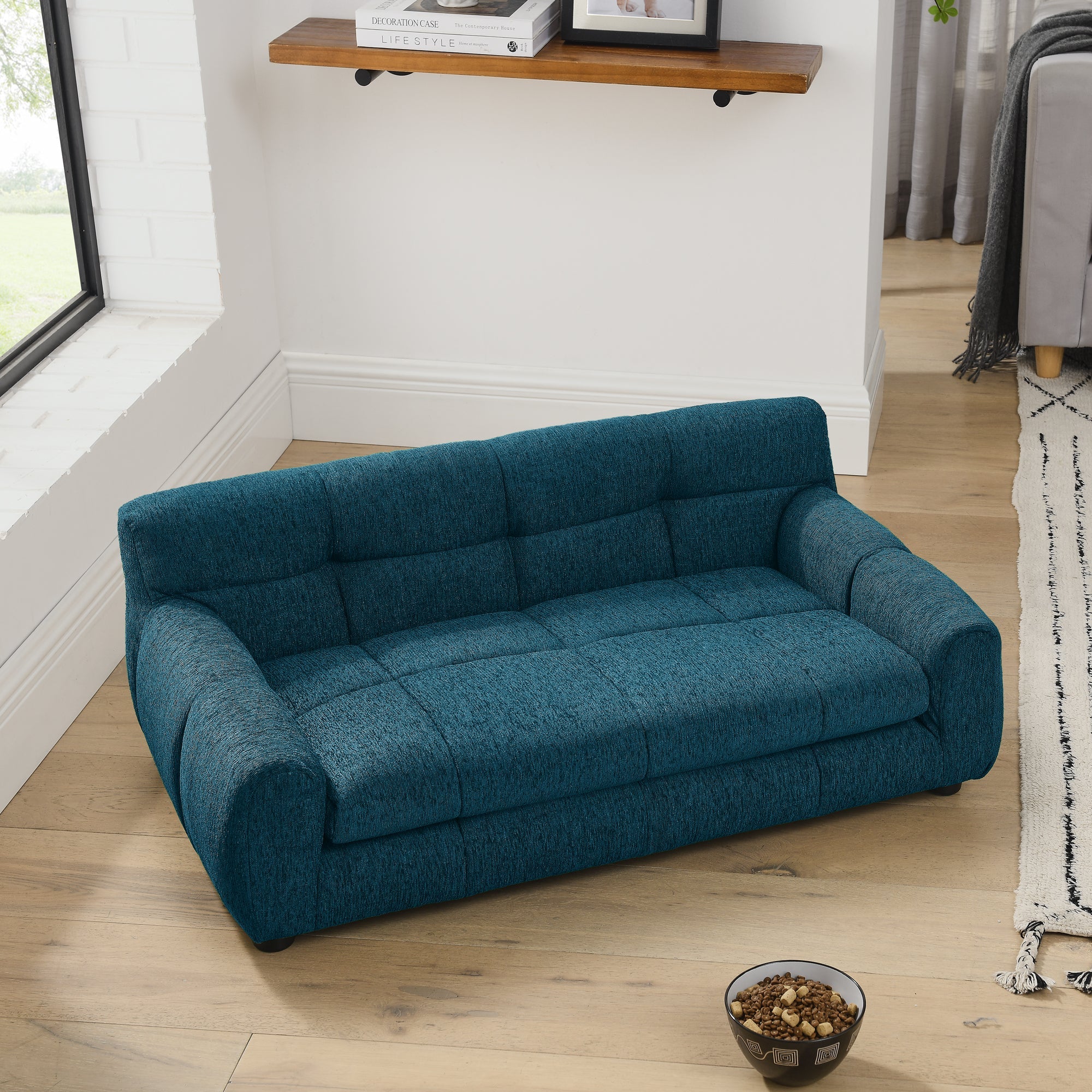Luxury Blue Linen Pet Sofa with Backrest & Armrests for Medium to Large Dogs - Hospitality World
