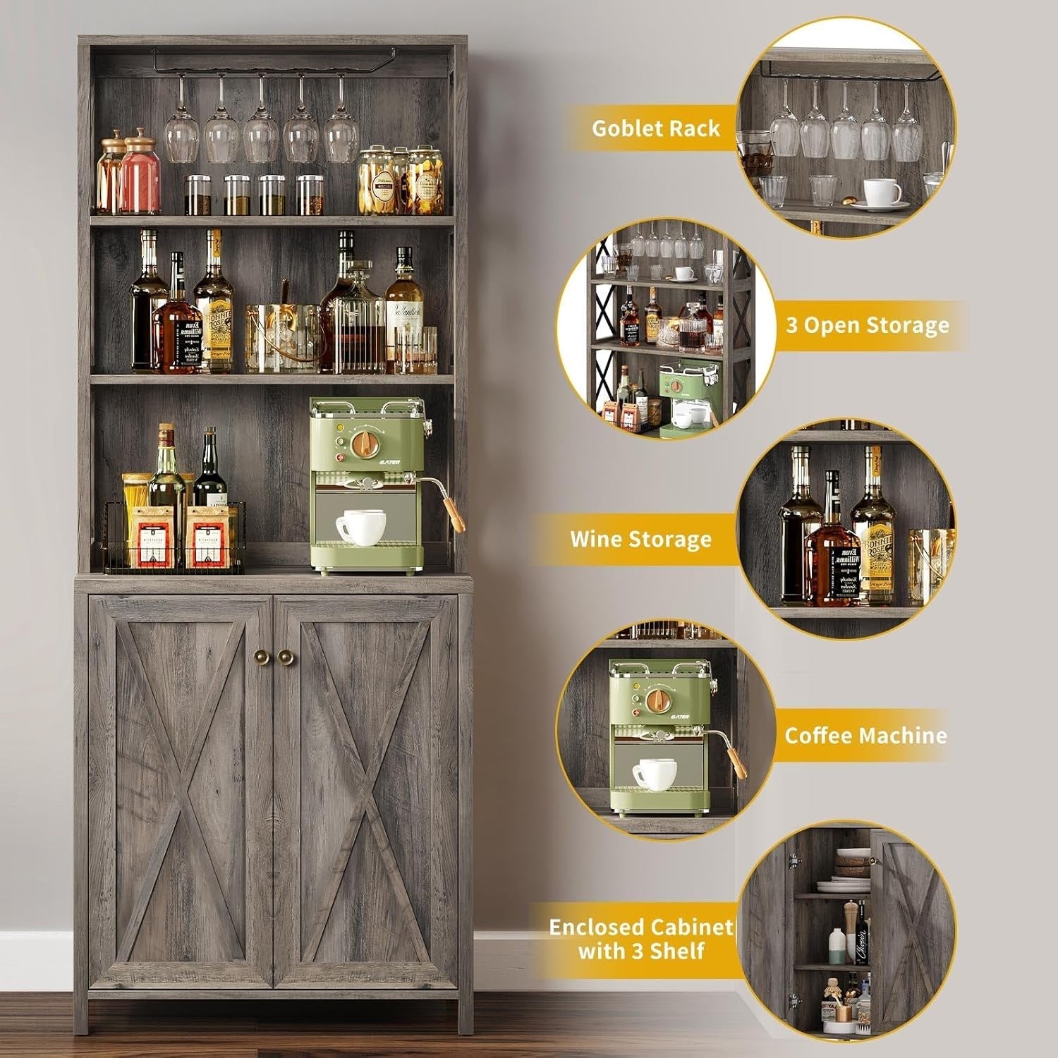 Farmhouse Style Wine Bar & Liquor Storage Cabinet - Hospitality World