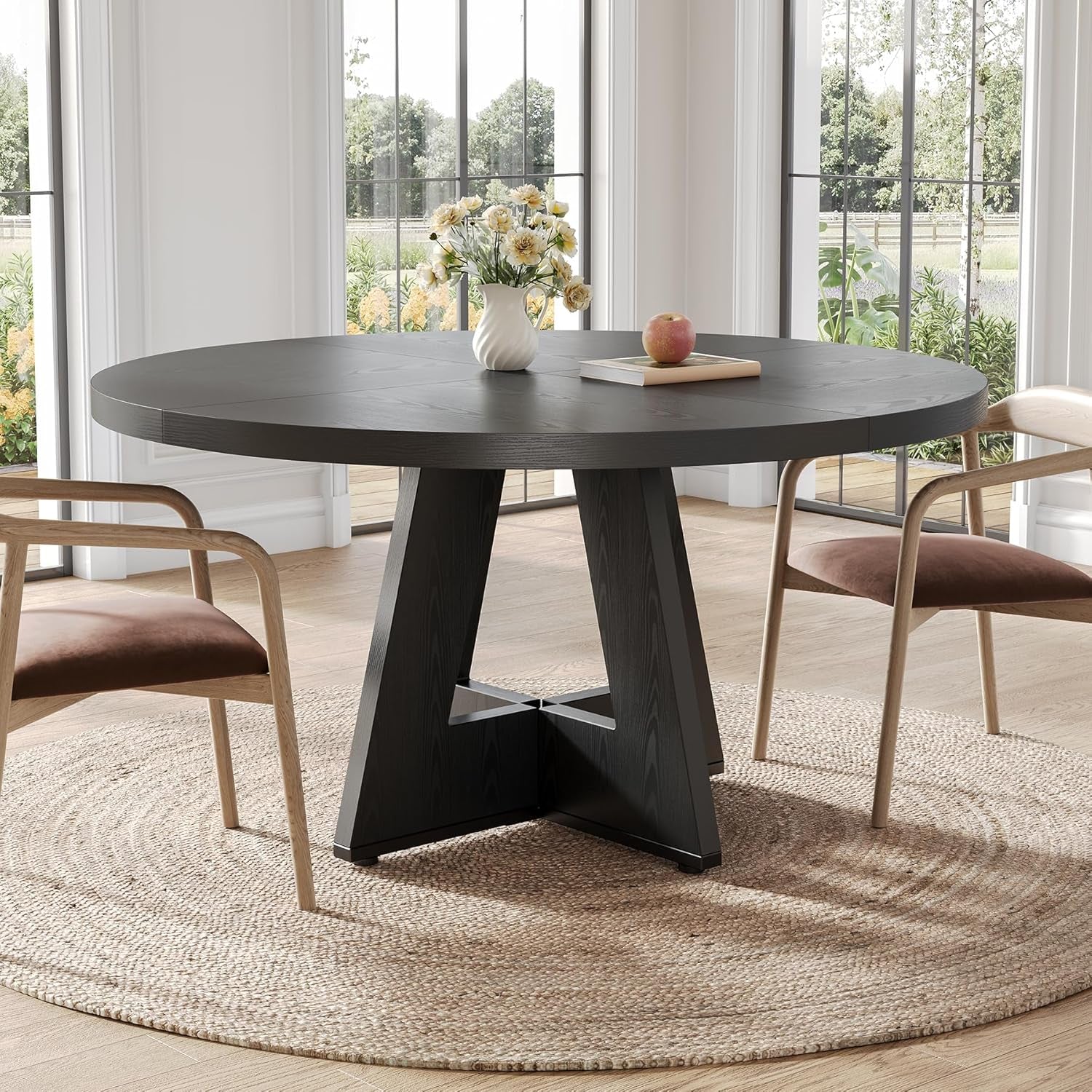 47 Inch Round Dining Table for 4-6 | Modern Farmhouse Pedestal Base Kitchen Table - Hospitality World