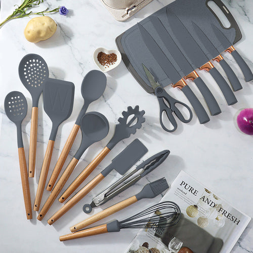 19-Piece Premium Cooking Utensils and Stainless Steel Knife Block Set - Hospitality World