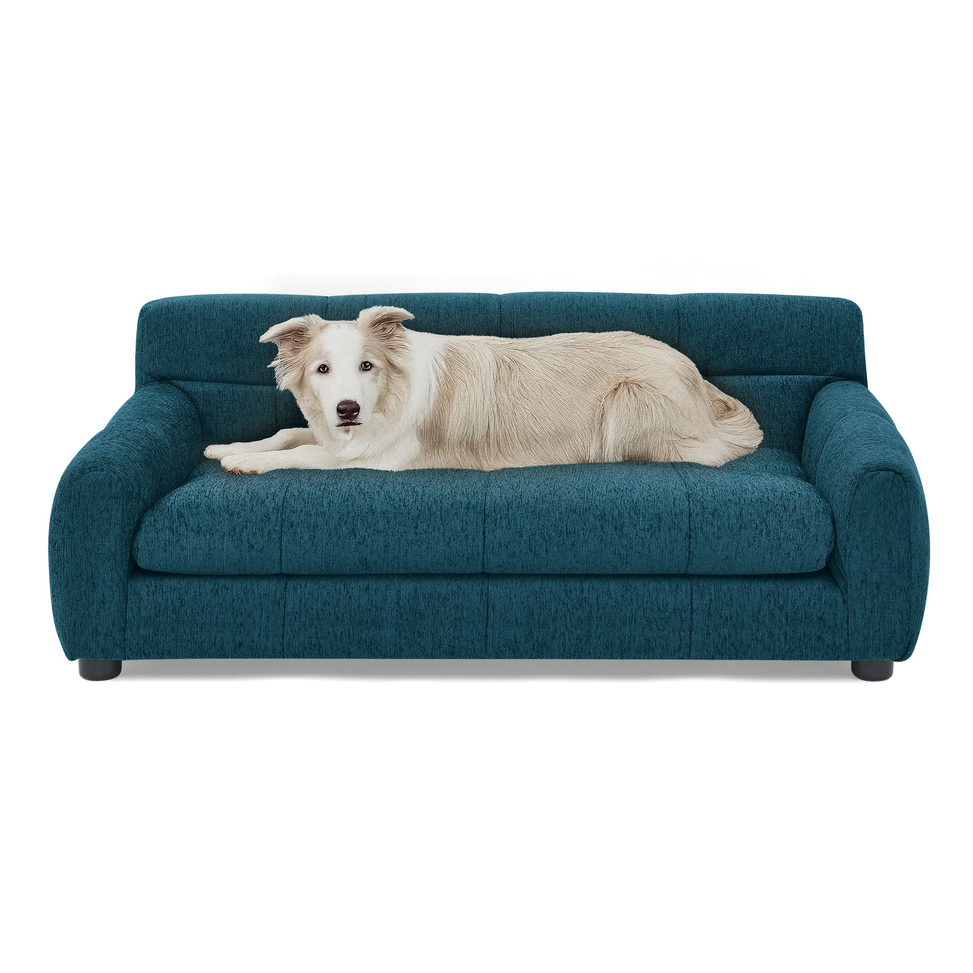 Luxury Blue Linen Pet Sofa with Backrest & Armrests for Medium to Large Dogs - Hospitality World