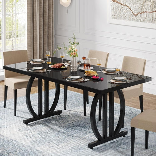 63 Inch Black Dining Table for 4-6 | Modern Industrial Kitchen & Dining Room - Hospitality World