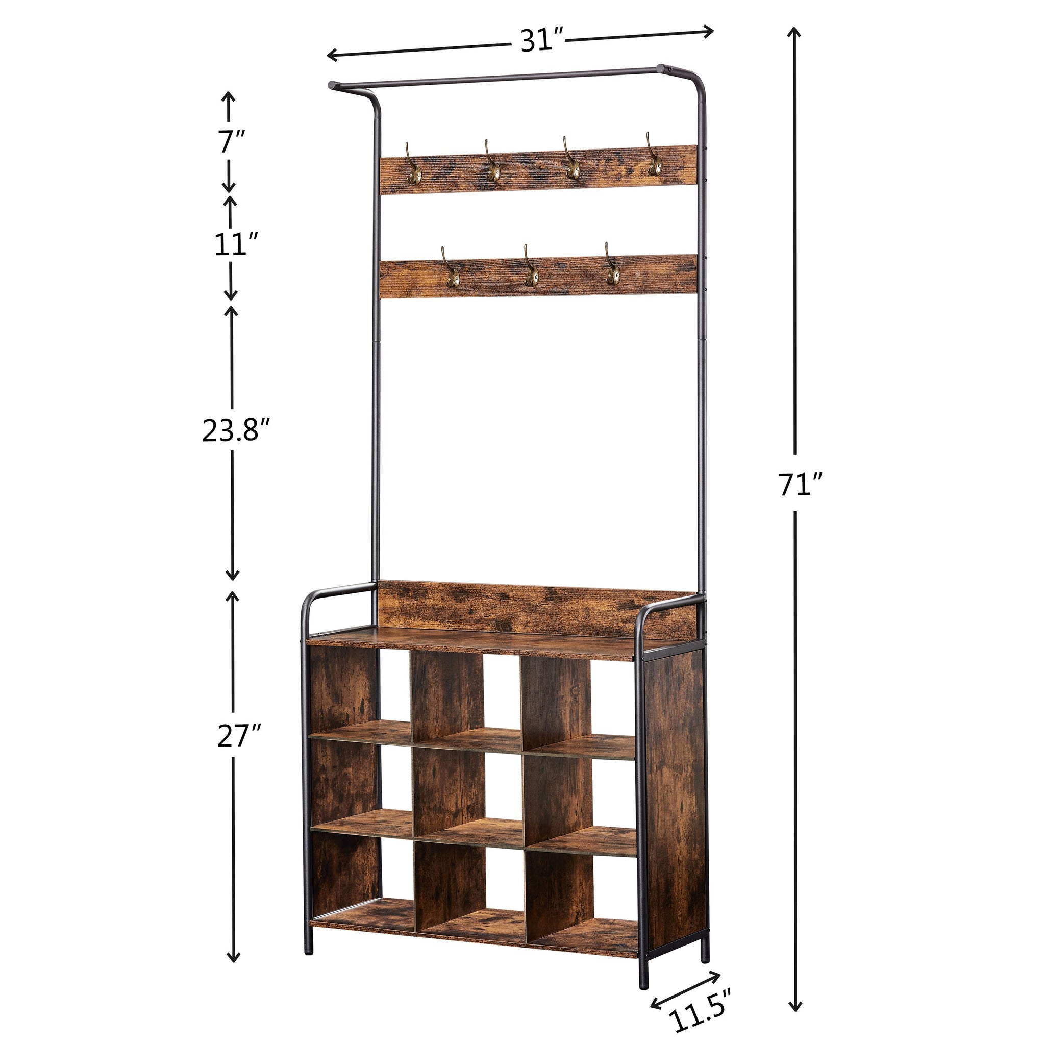 3-in-1 Hall Tree Coat Rack with Bench & Shoe Storage for Entryway - Hospitality World