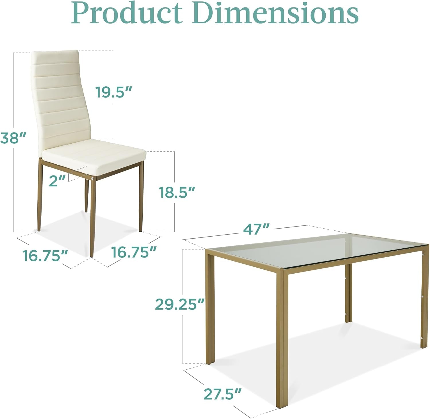 5-Piece Glass Dining Set - Modern Kitchen Table & 4 Faux Leather Chairs - Hospitality World