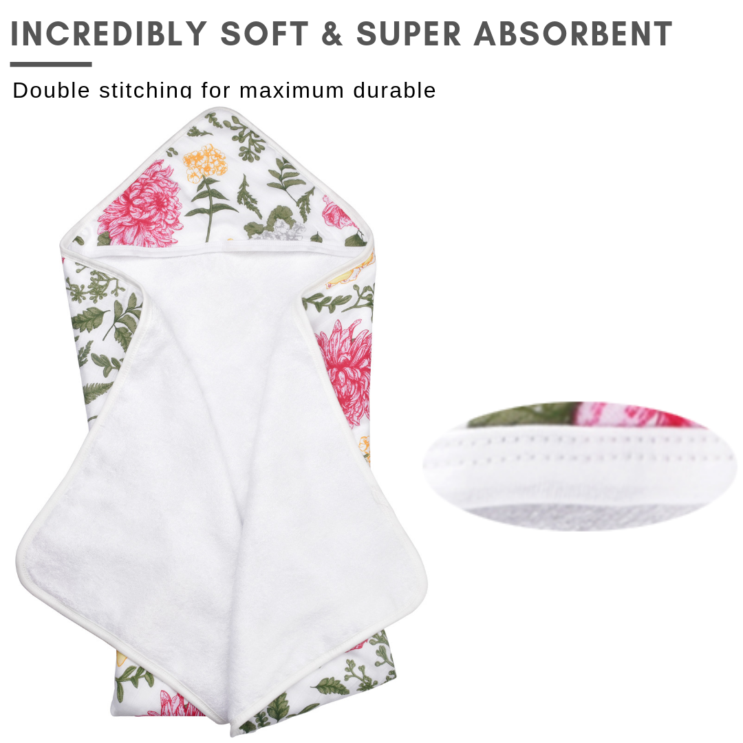 Baby Hooded Towel | Bamboo Terry & Muslin | 600 GSM | Floral Print - Hospitality World
