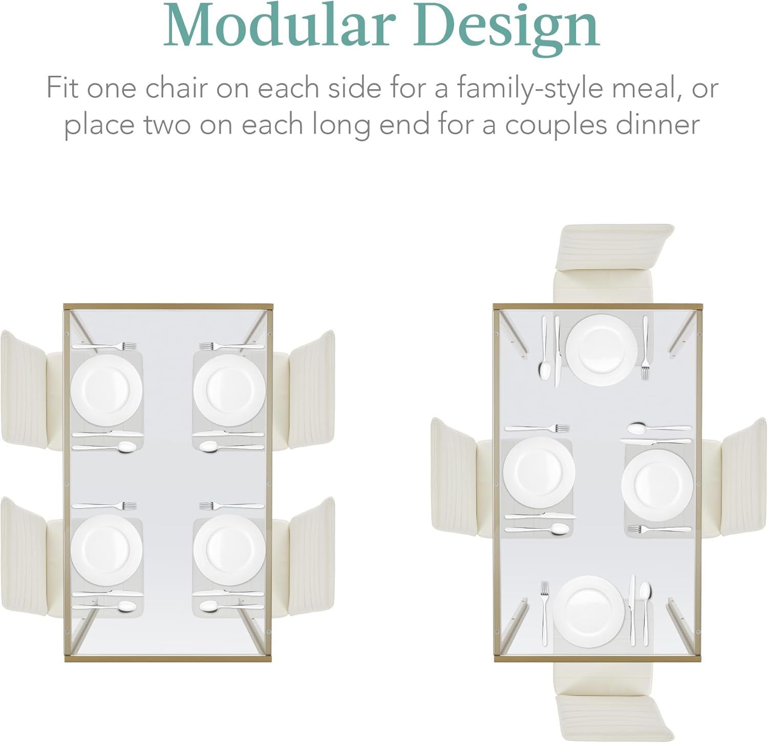 5-Piece Glass Dining Set - Modern Kitchen Table & 4 Faux Leather Chairs - Hospitality World