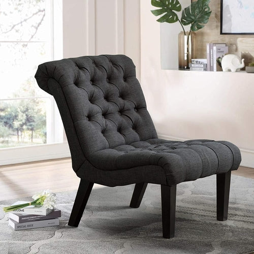 Gray Armless Accent Chair with Wood Legs | Tufted Linen Seating - Hospitality World