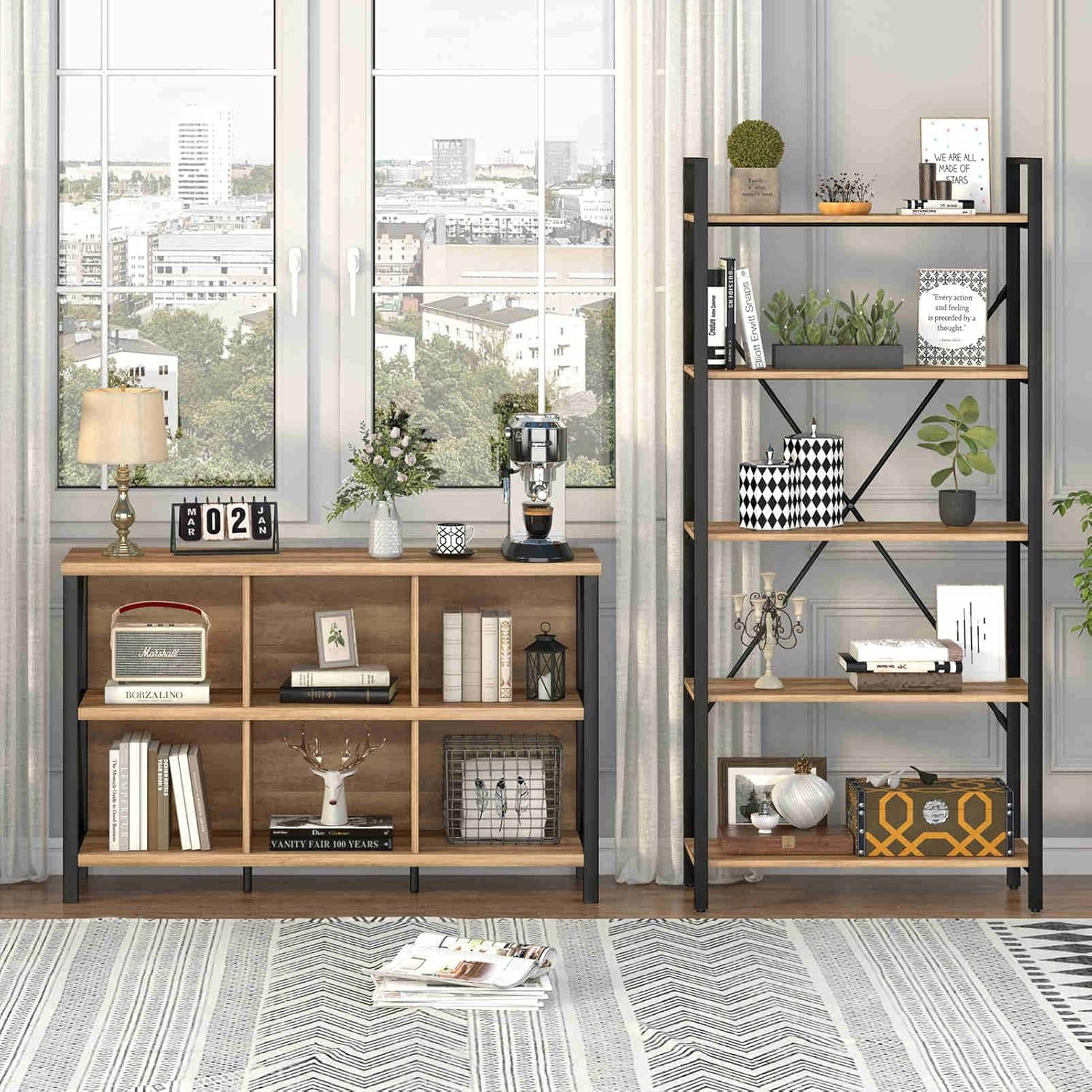 6-Cube Storage Organizer Shelf Wood and Metal Cubby - Hospitality World