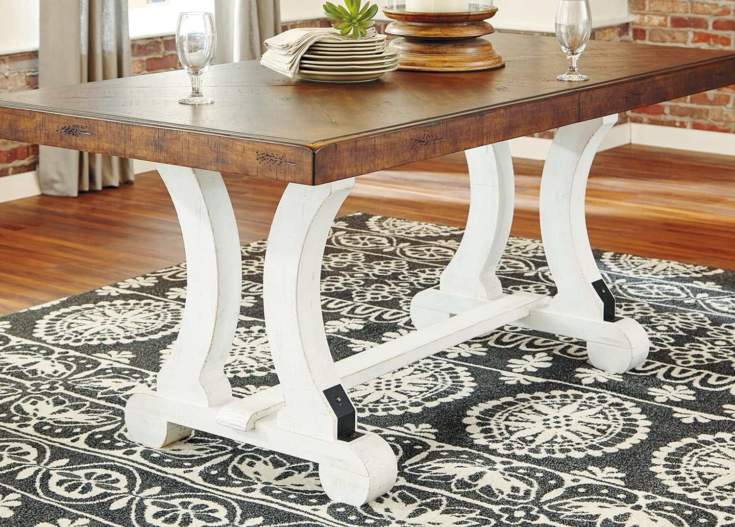 Valebeck Farmhouse Rectangular Extension Dining Table | Seats Up to 8, Two-Tone Finish - Hospitality World