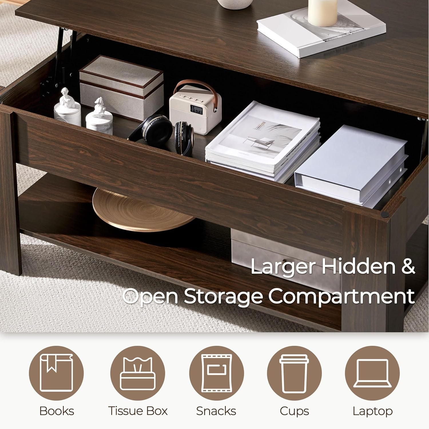 Lift Top Coffee Table with Hidden Compartment - Hospitality World