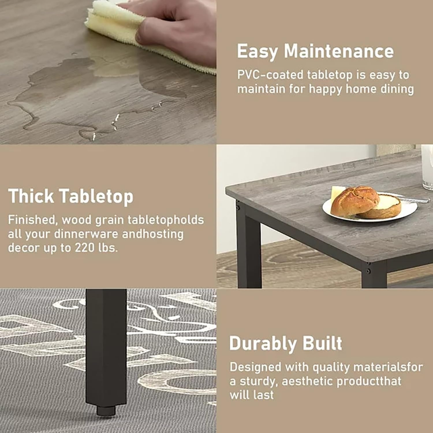 Compact 3-Piece Dining Table Set for 4 | Kitchen Nook & Apartment Furniture - Hospitality World