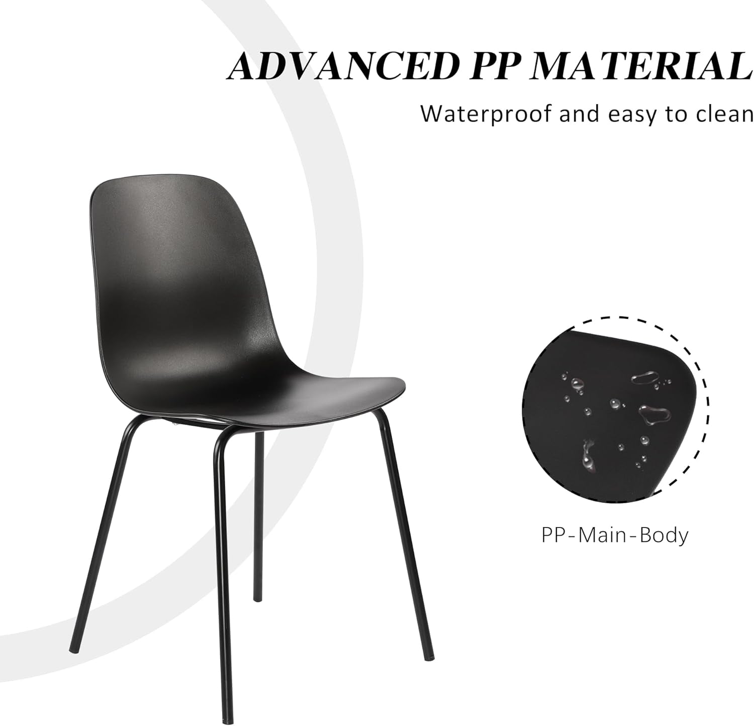 4 Matte Black Dining Chairs with Metal Legs