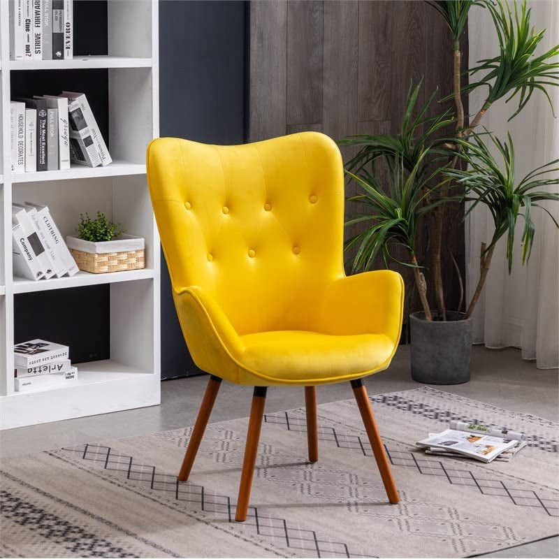 Compact Yellow Velvet Accent Chair | Button Tufted Elegance - Hospitality World