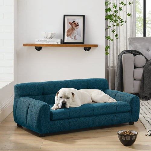 Luxury Blue Linen Pet Sofa with Backrest & Armrests for Medium to Large Dogs - Hospitality World