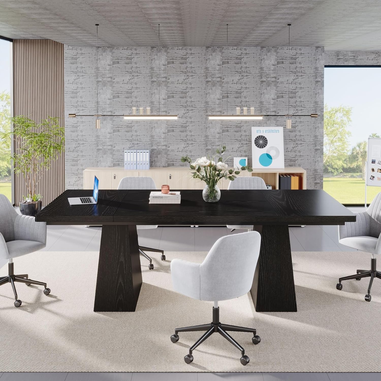 63 Inch Black Dining Table for 4-6 | Modern Kitchen & Office Table with Sturdy Legs - Hospitality World