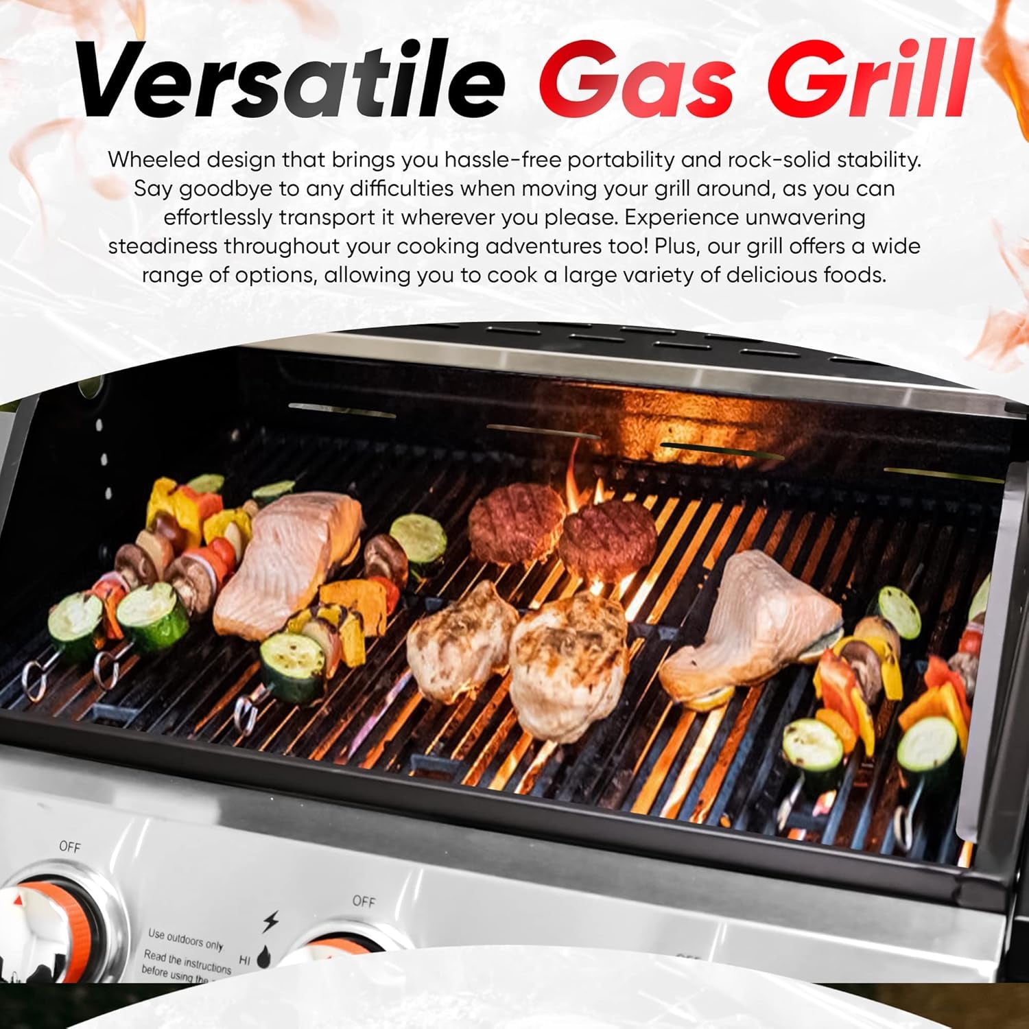 Elegant 3-Burner Stainless Steel Gas BBQ Grill with Cabinet and Wheels - Hospitality World