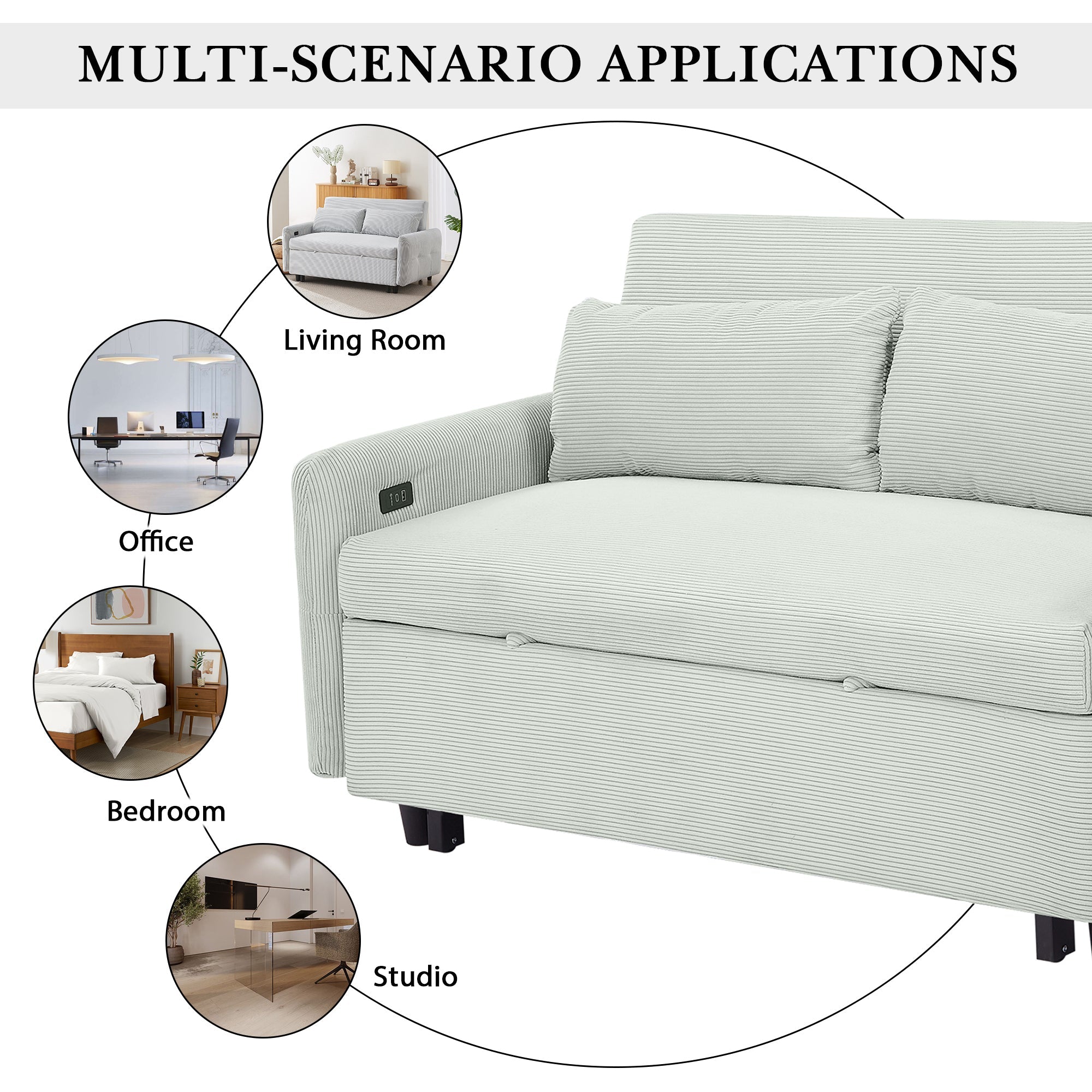 57" Modern Pull-Out Sofa Bed Loveseat with Adjustable Backrest and USB - Hospitality World