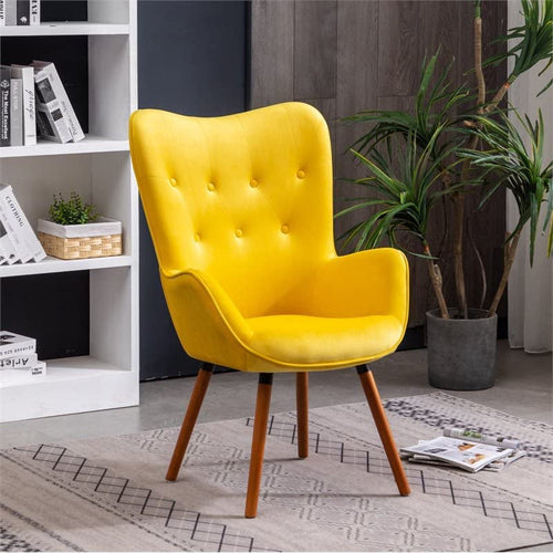 Compact Yellow Velvet Accent Chair | Button Tufted Elegance - Hospitality World