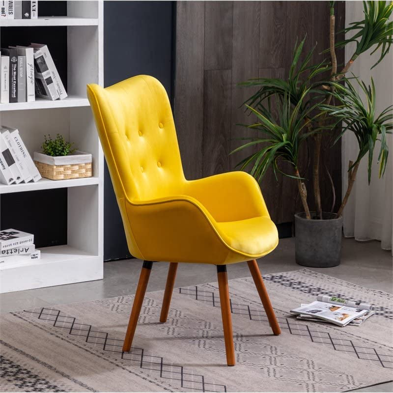 Compact Yellow Velvet Accent Chair | Button Tufted Elegance - Hospitality World