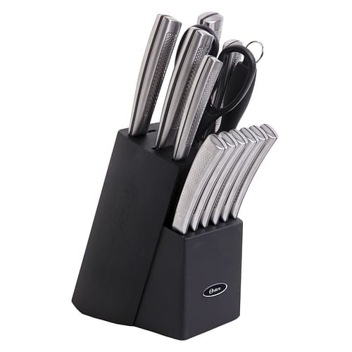 Oster Wellisford 14-Piece Stainless Steel Knife Set | Kitchen Cutlery with Black Storage Block - Hospitality World