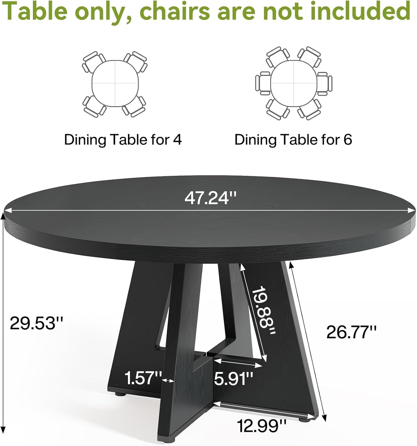 47 Inch Round Dining Table for 4-6 | Modern Farmhouse Pedestal Base Kitchen Table - Hospitality World