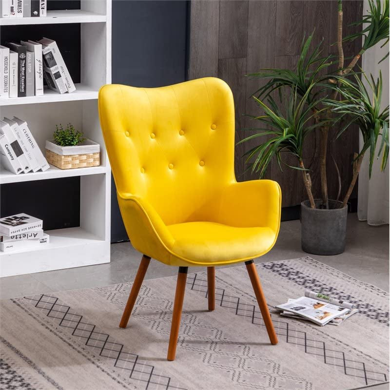 Compact Yellow Velvet Accent Chair | Button Tufted Elegance - Hospitality World