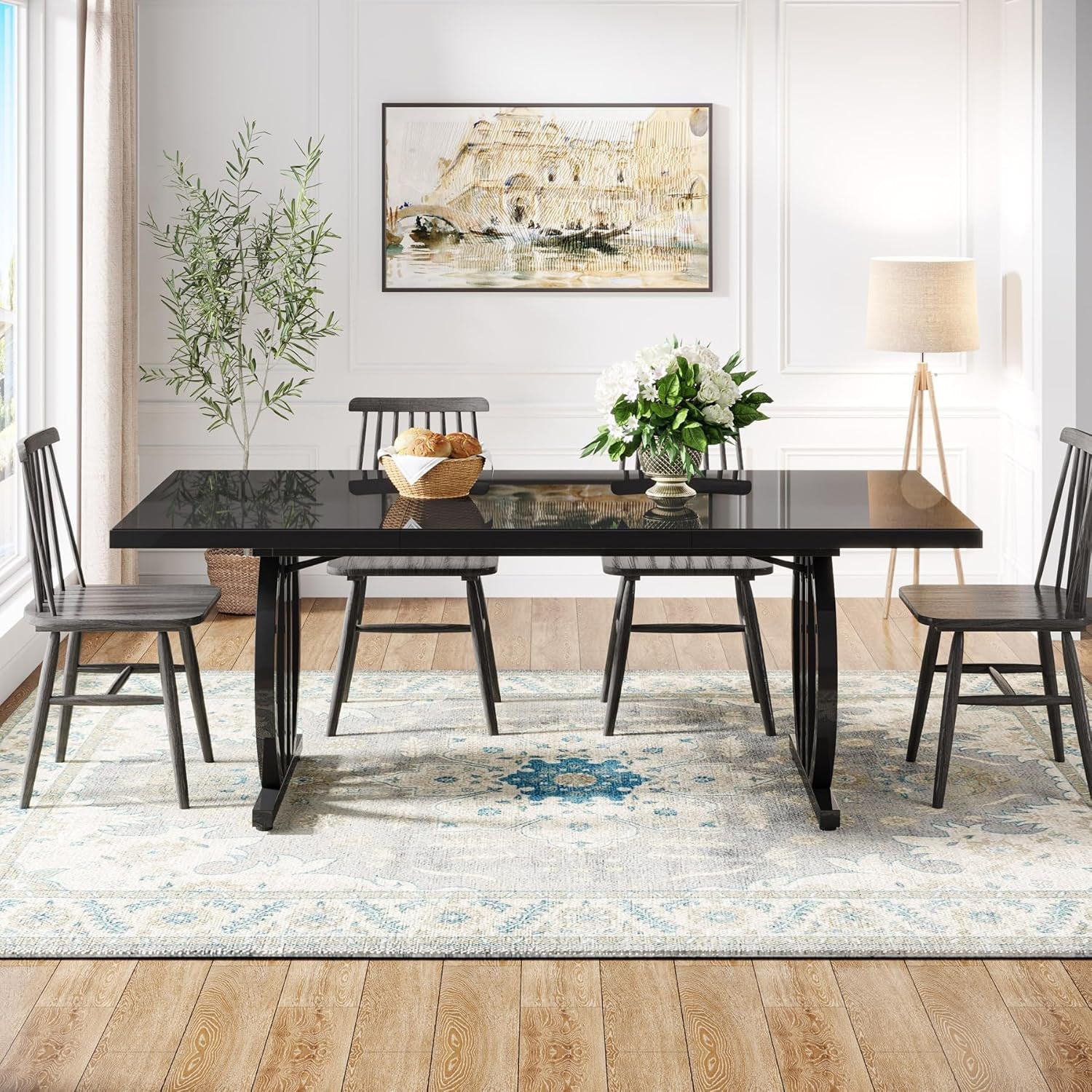63 Inch Black Dining Table for 4-6 | Modern Industrial Kitchen & Dining Room - Hospitality World
