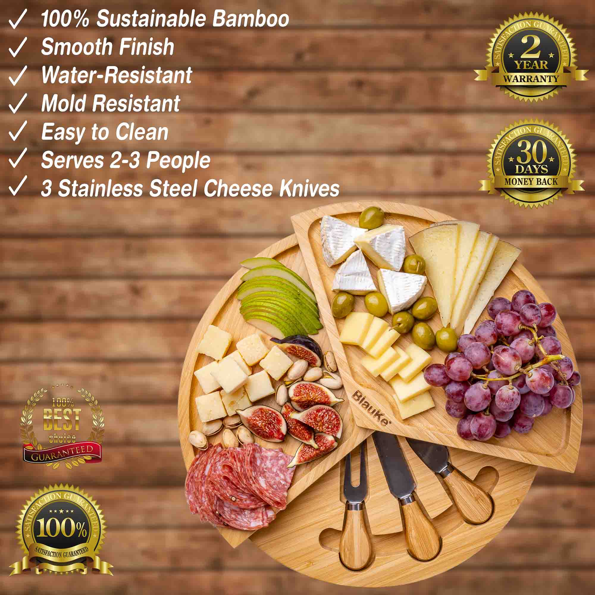 Bamboo Cheese Board and Knife Set - 14 Inch Swiveling - Hospitality World