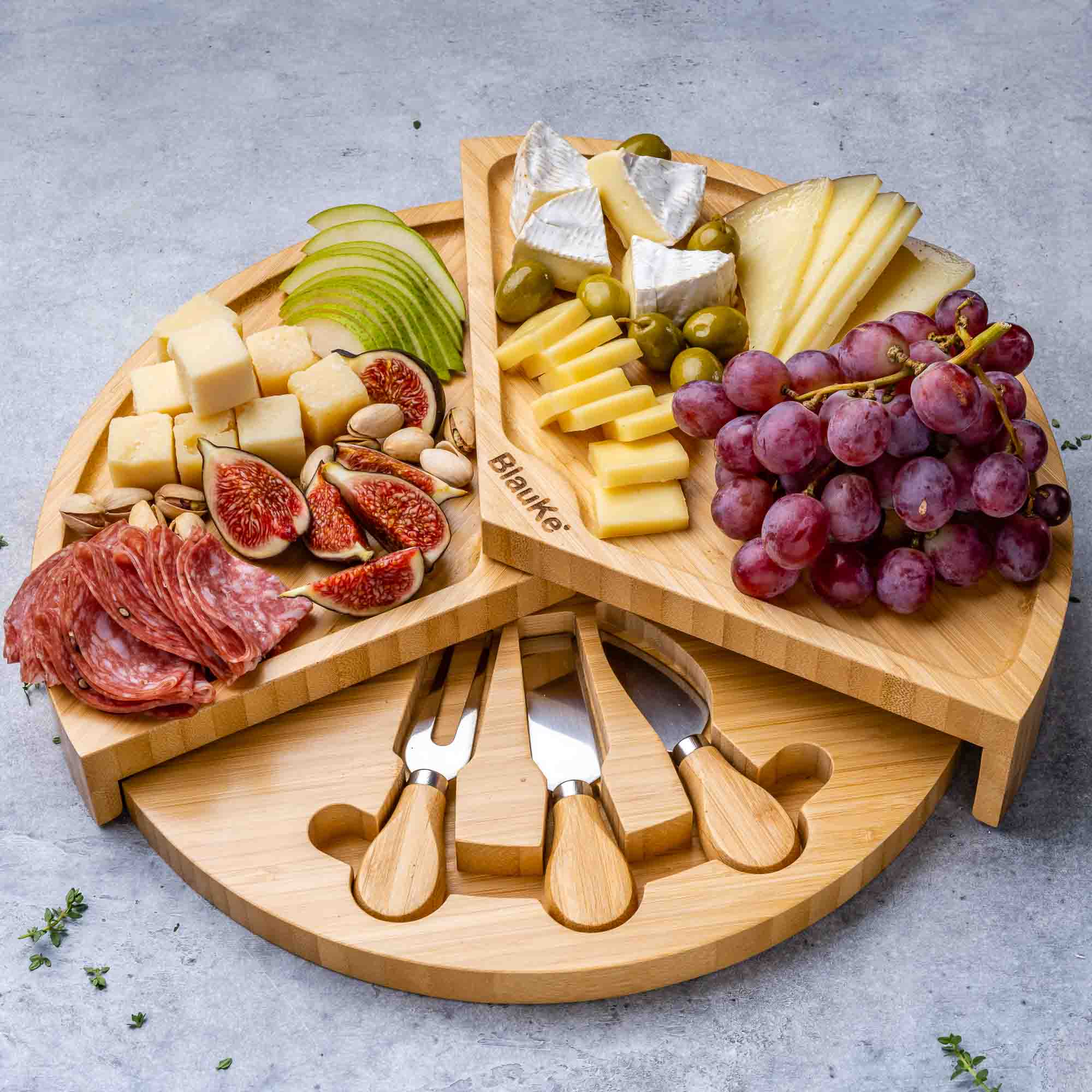 Bamboo Cheese Board and Knife Set - 14 Inch Swiveling - Hospitality World