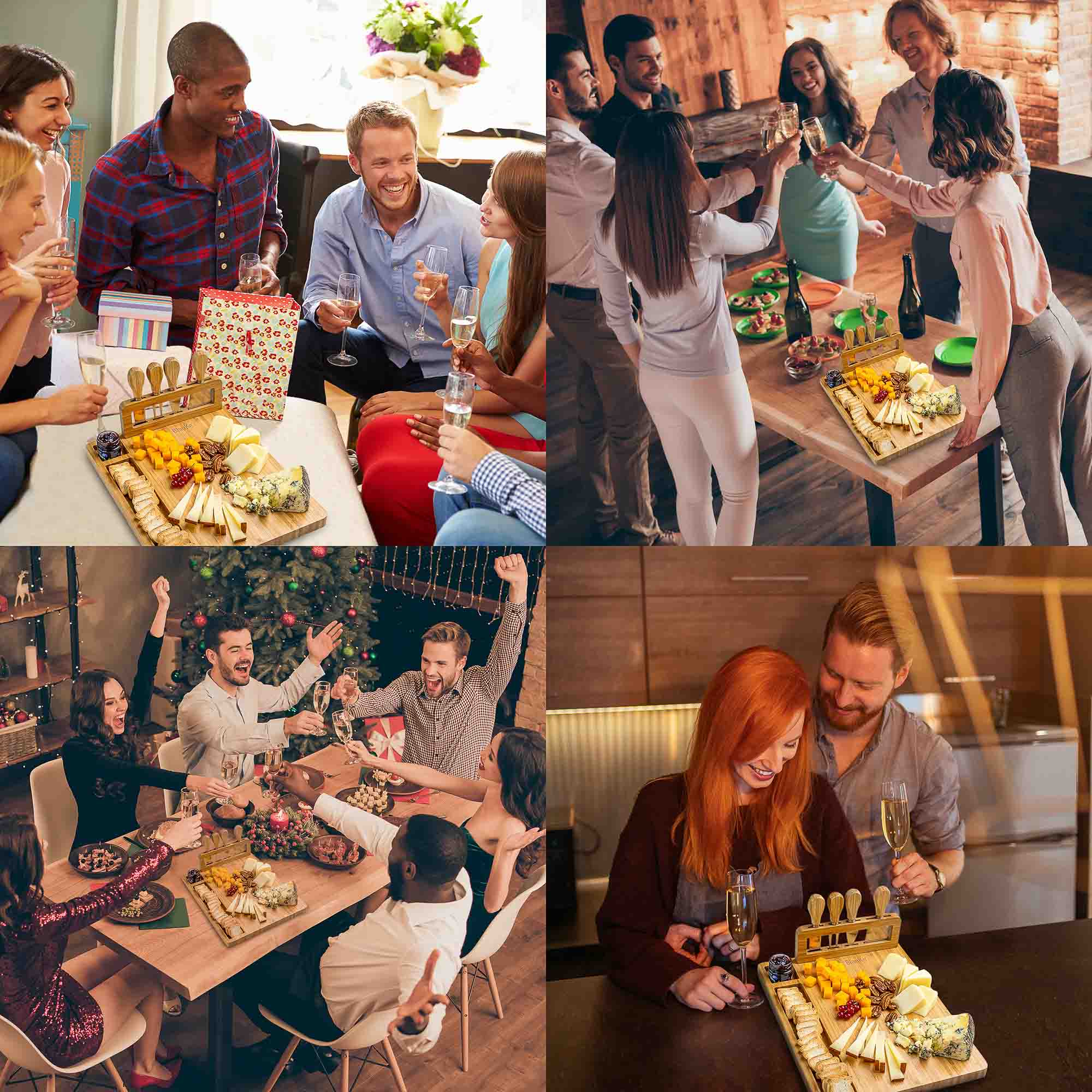 Bamboo Cheese Board and Knife Set | Charcuterie Platter with 4-Piece Cutlery - Hospitality World