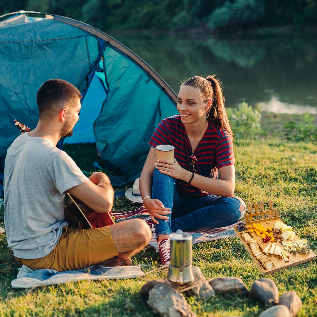 Bamboo Cheese Board and Knife Set | Charcuterie Platter with 4-Piece Cutlery - Hospitality World