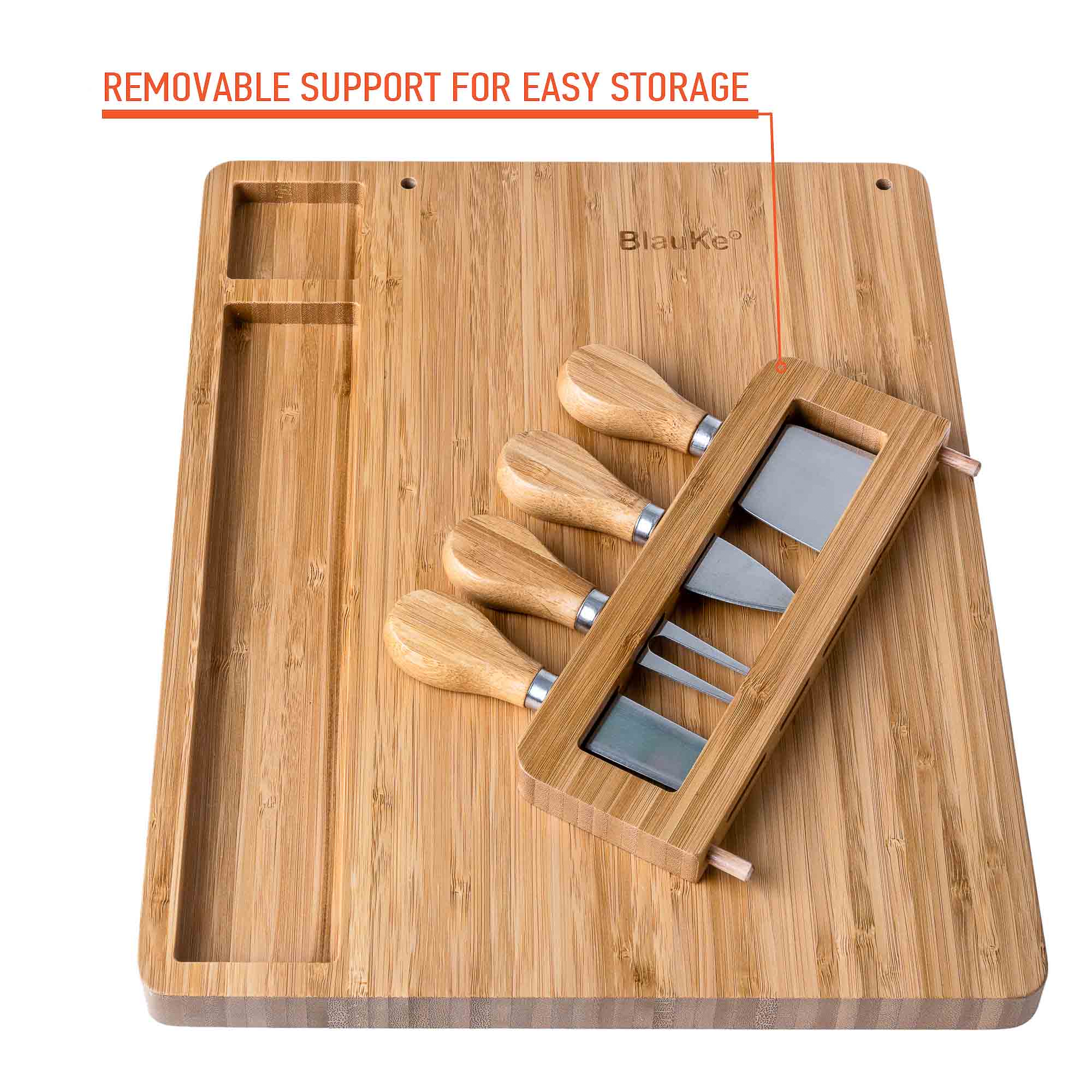 Bamboo Cheese Board and Knife Set | Charcuterie Platter with 4-Piece Cutlery - Hospitality World