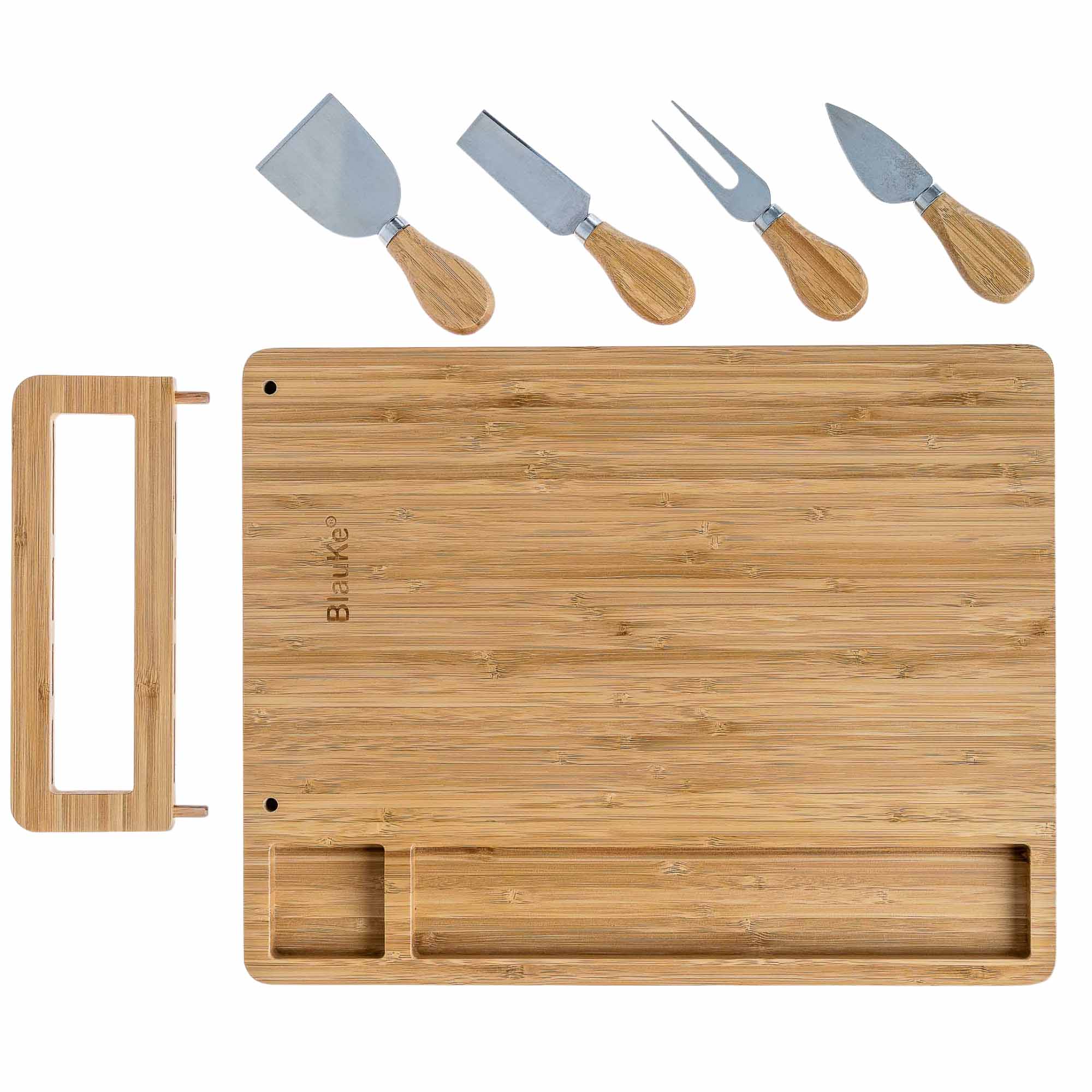 Bamboo Cheese Board and Knife Set | Charcuterie Platter with 4-Piece Cutlery - Hospitality World