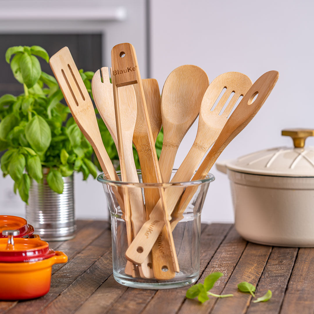 7-Piece Bamboo Kitchen Utensils Set | Wooden Spoons for Cooking - Hospitality World