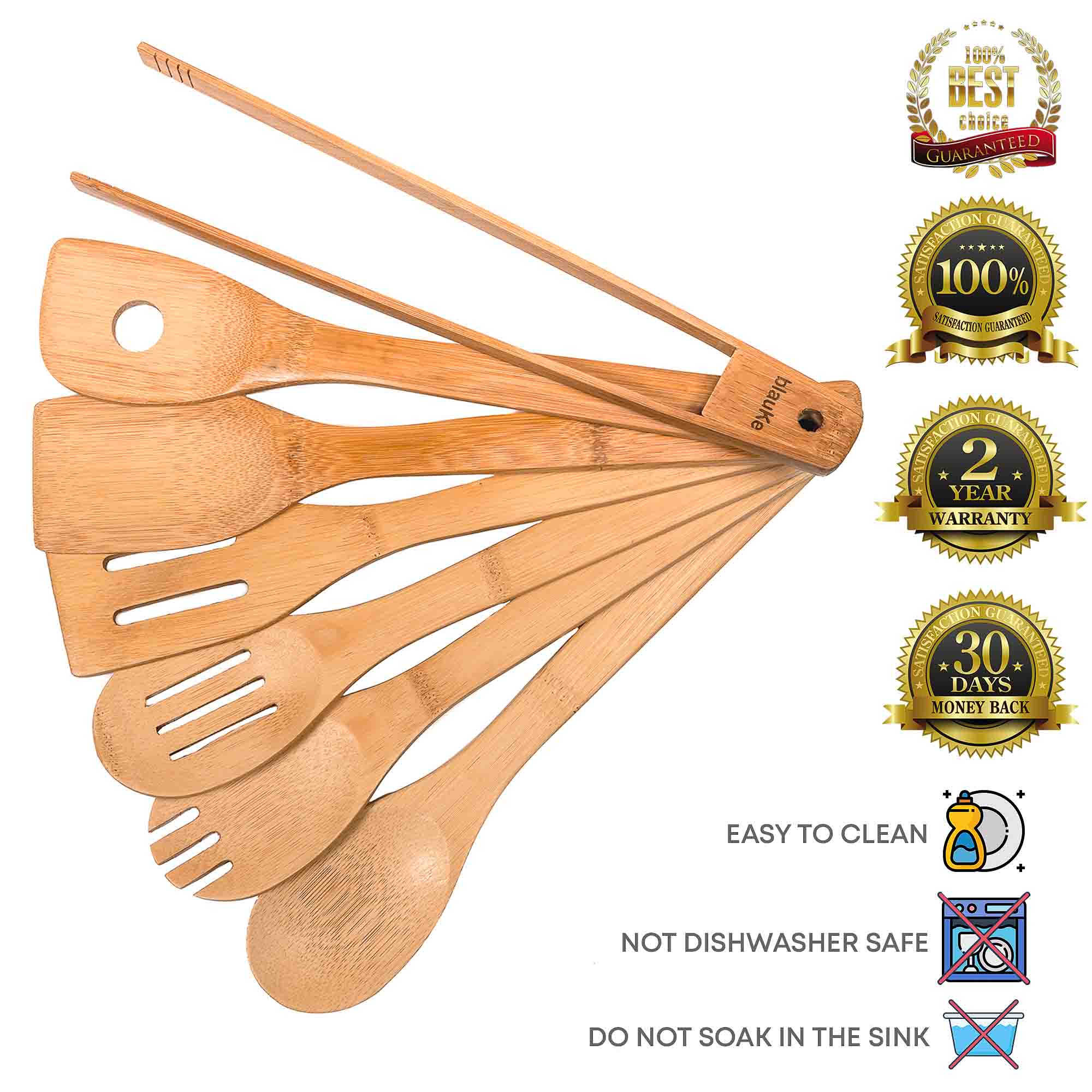 7-Piece Bamboo Kitchen Utensils Set | Wooden Spoons for Cooking - Hospitality World