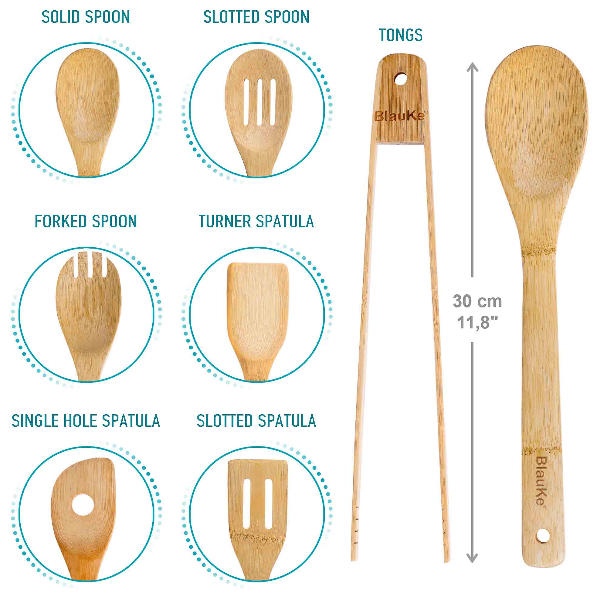 7-Piece Bamboo Kitchen Utensils Set | Wooden Spoons for Cooking - Hospitality World