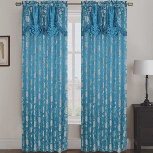 Molly Jacquard Rod Pocket Panel with Attached Valance Set of Two -