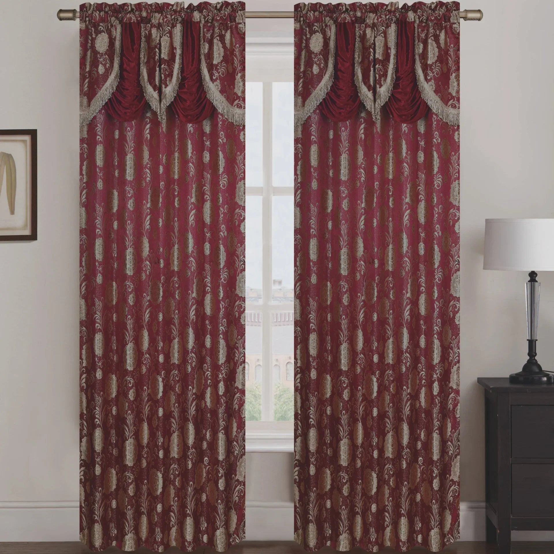 Molly Jacquard Rod Pocket Panel with Attached Valance Set of Two -